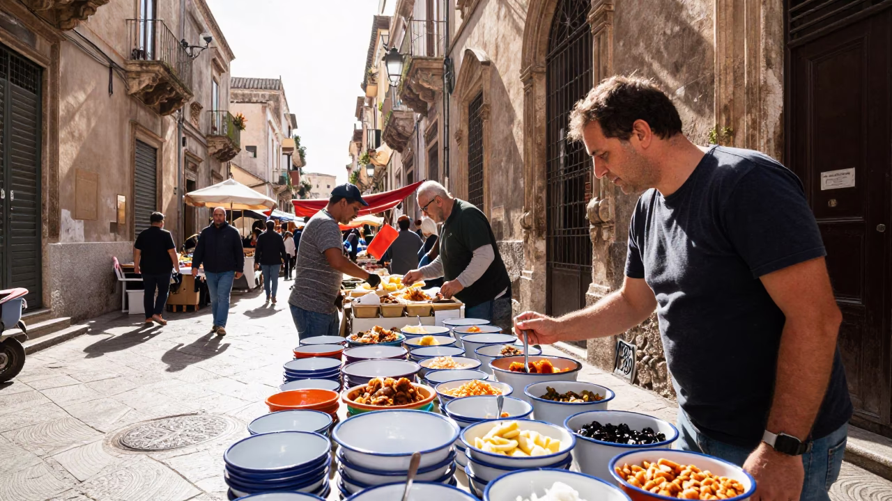 Bright Midmorning Street Scene in Palermo Italy with Local Market Activity in in Palermo, Italy