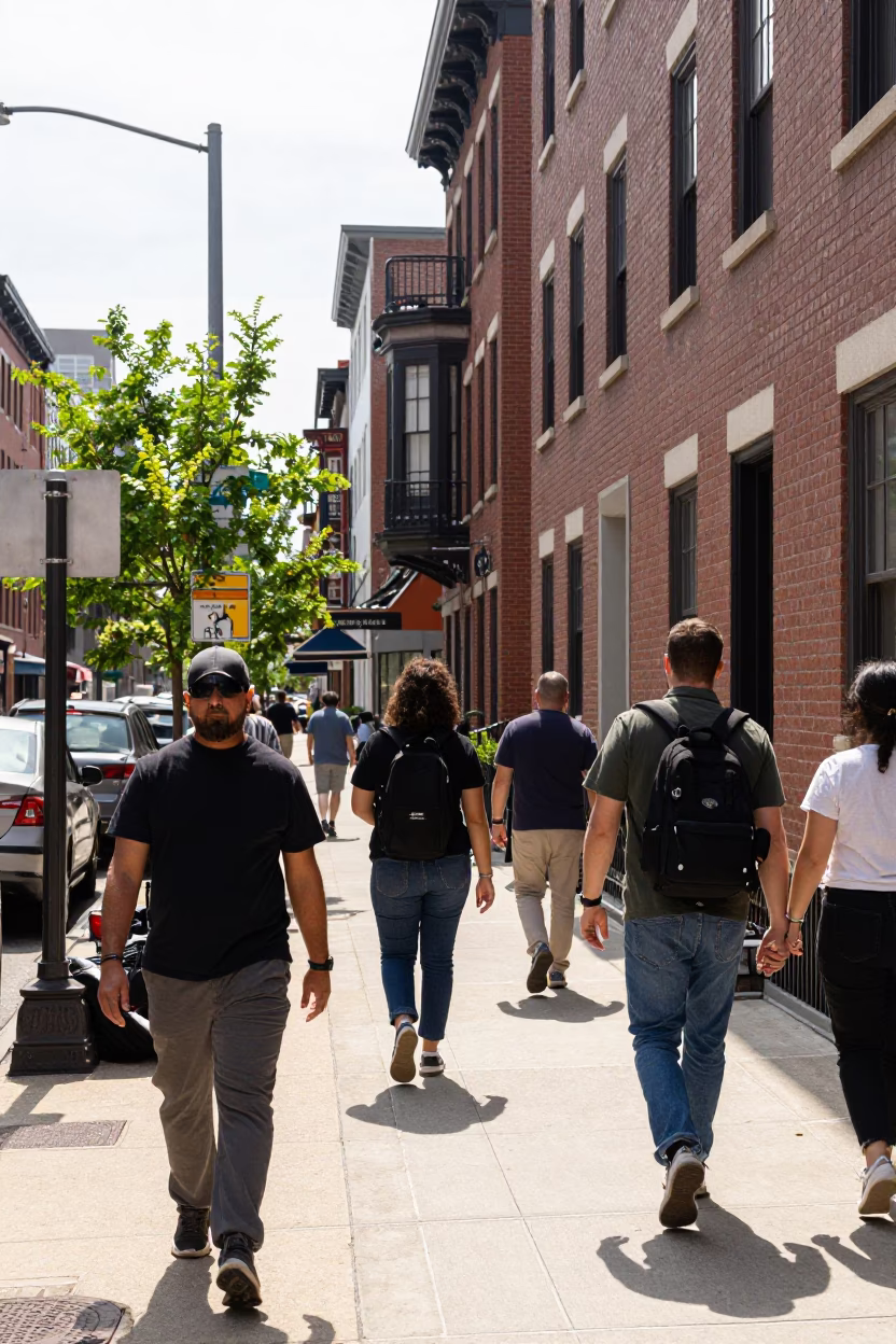 Bright Midmorning Street Scene in Philadelphia Pennsylvania with Local Details in in Philadelphia, Pennsylvania, United States