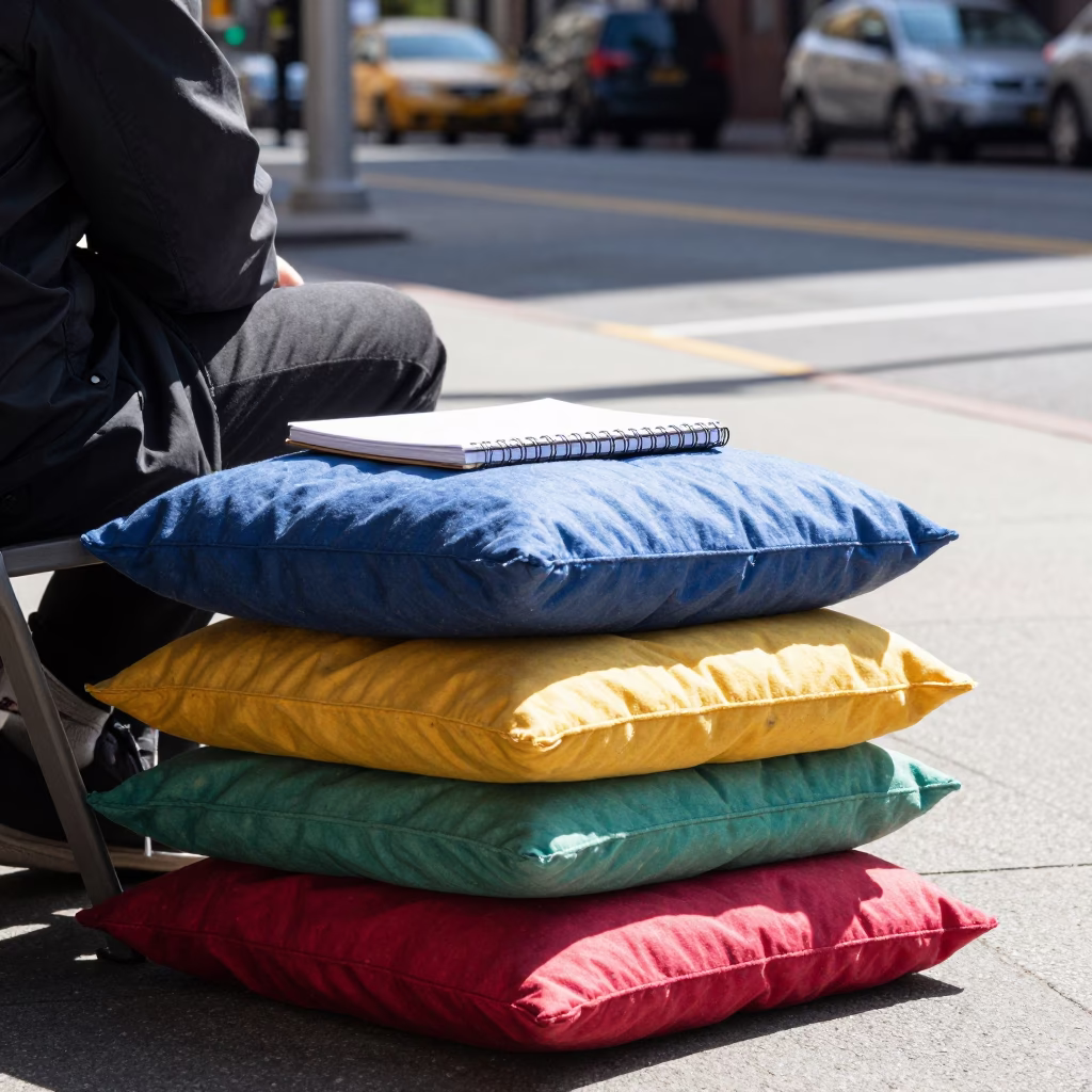 Bright Midmorning Street Scene in Portland Oregon with Cushions and Notebook in in Portland, Oregon, United States