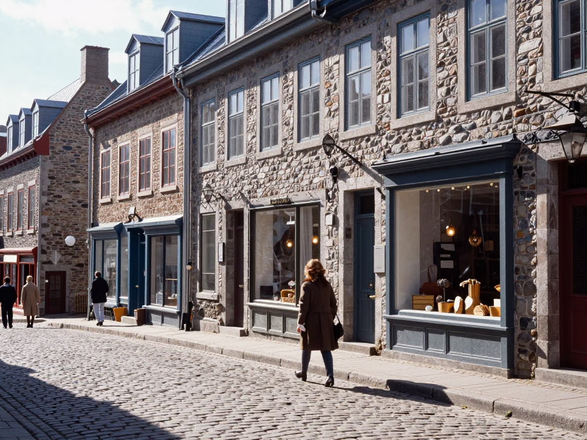 Bright Midmorning Street Scene in Quebec City Quebec Canada with Traditional Architecture in in Quebec City, Quebec, Canada