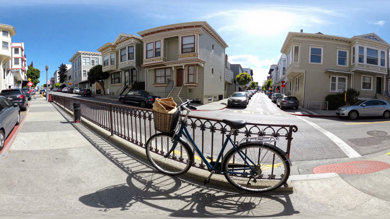 Bright Midmorning Street Scene in San Francisco with Bicycle and Urban Details in in San Francisco, California, United States