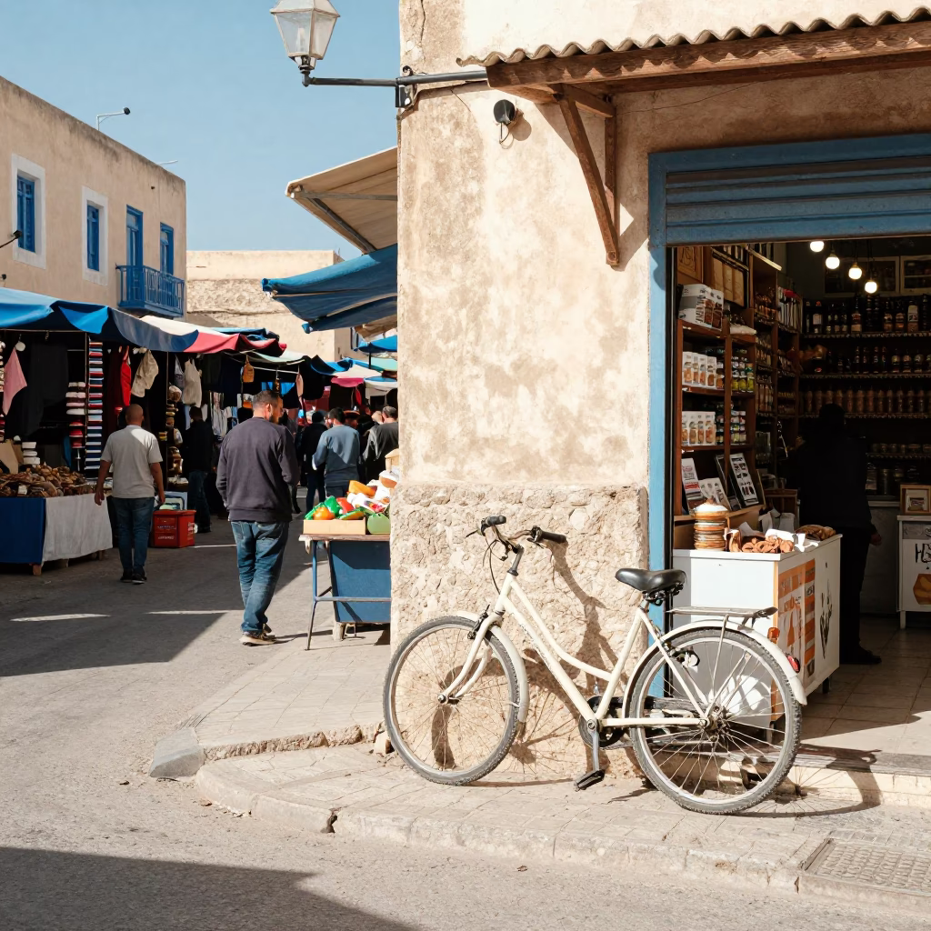 Bright Midmorning Street Scene in Tunis Tunisia with Local Market Activity in in Tunis, Tunisia