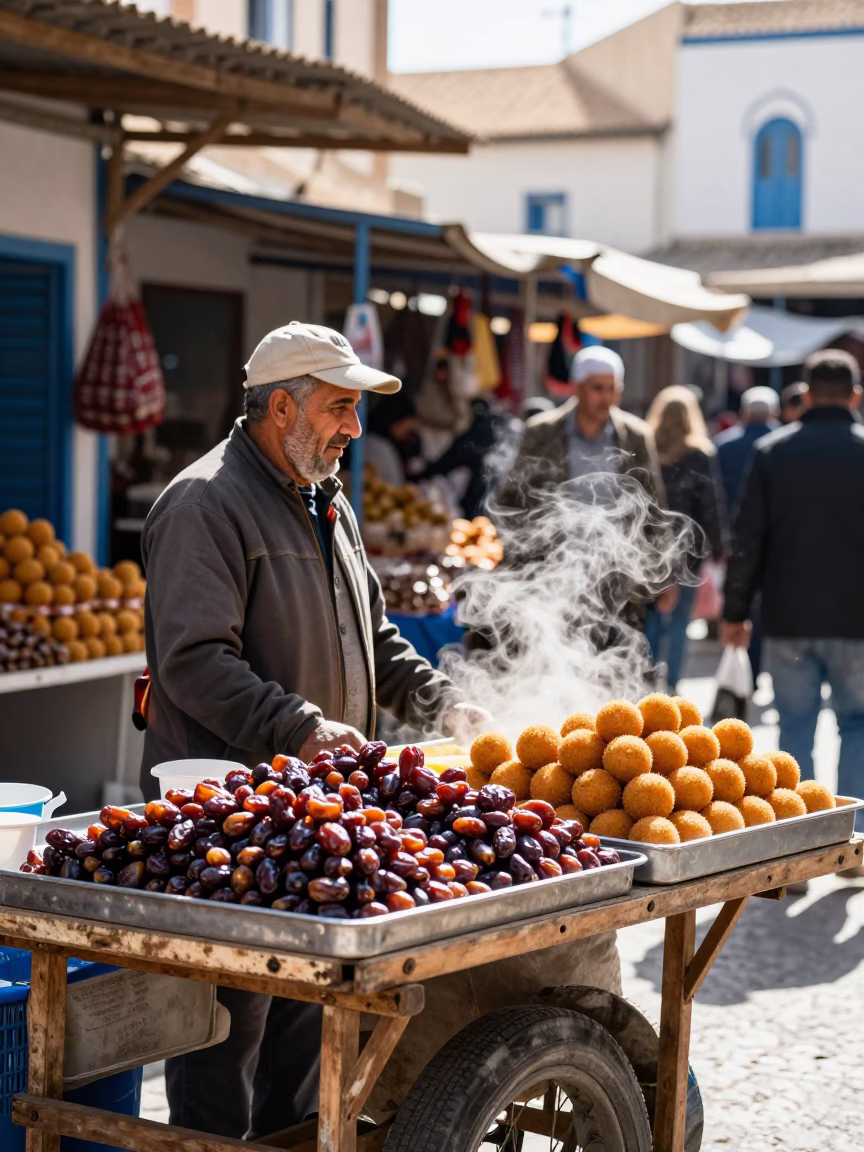 Bright Midmorning Street Scene in Tunis Tunisia with Traditional Market Elements in in Tunis, Tunisia