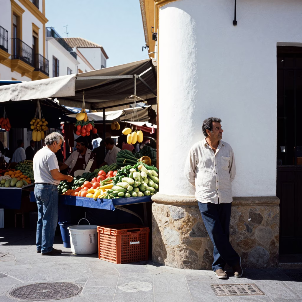 Bright Midmorning Street Scene in Valencia Spain with Local Market Details in in Valencia, Spain