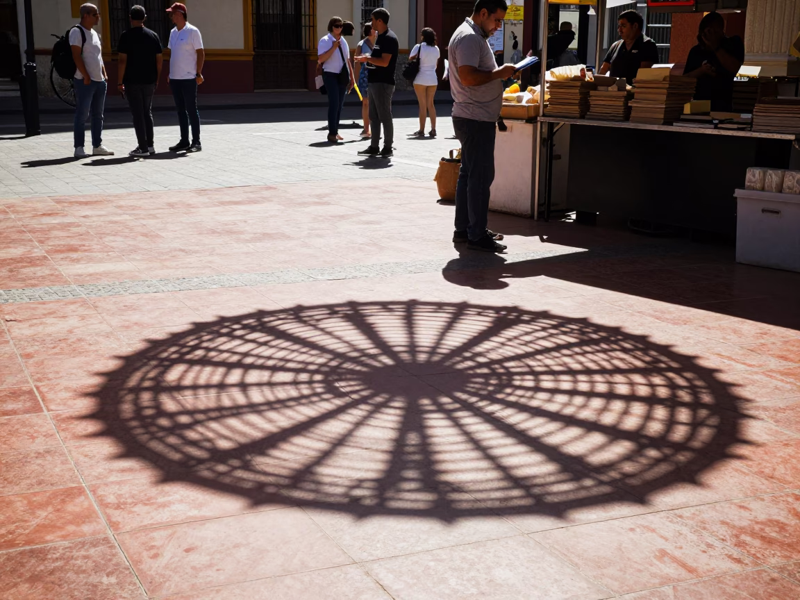 Bright midmorning street scene in Valencia Spain with wicker shadow on tile and clipboard in in Valencia, Spain