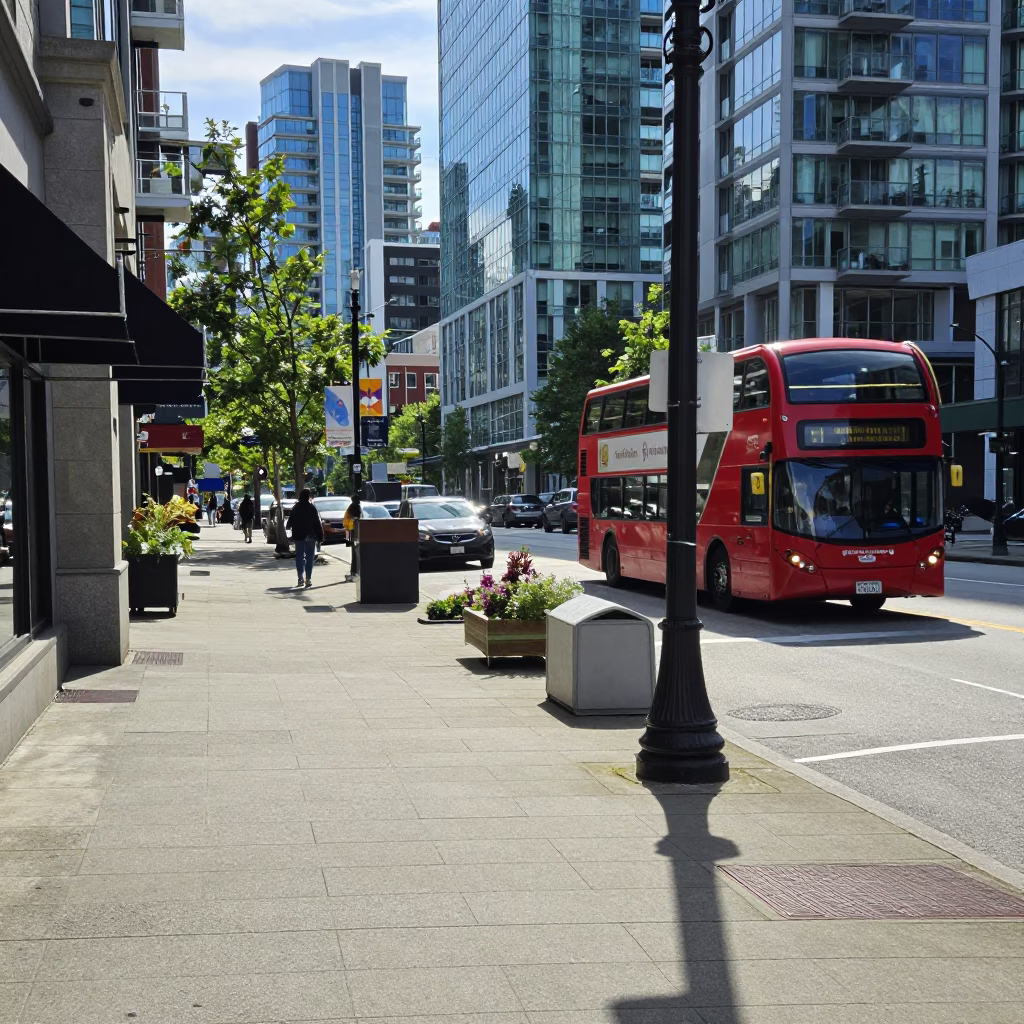 Bright Midmorning Street Scene in Vancouver British Columbia Canada with Local Details in in Vancouver, British Columbia, Canada