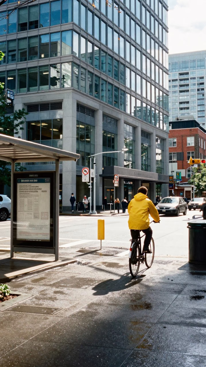 Bright Midmorning Street Scene in Vancouver British Columbia with Local Urban Details in in Vancouver, British Columbia, Canada