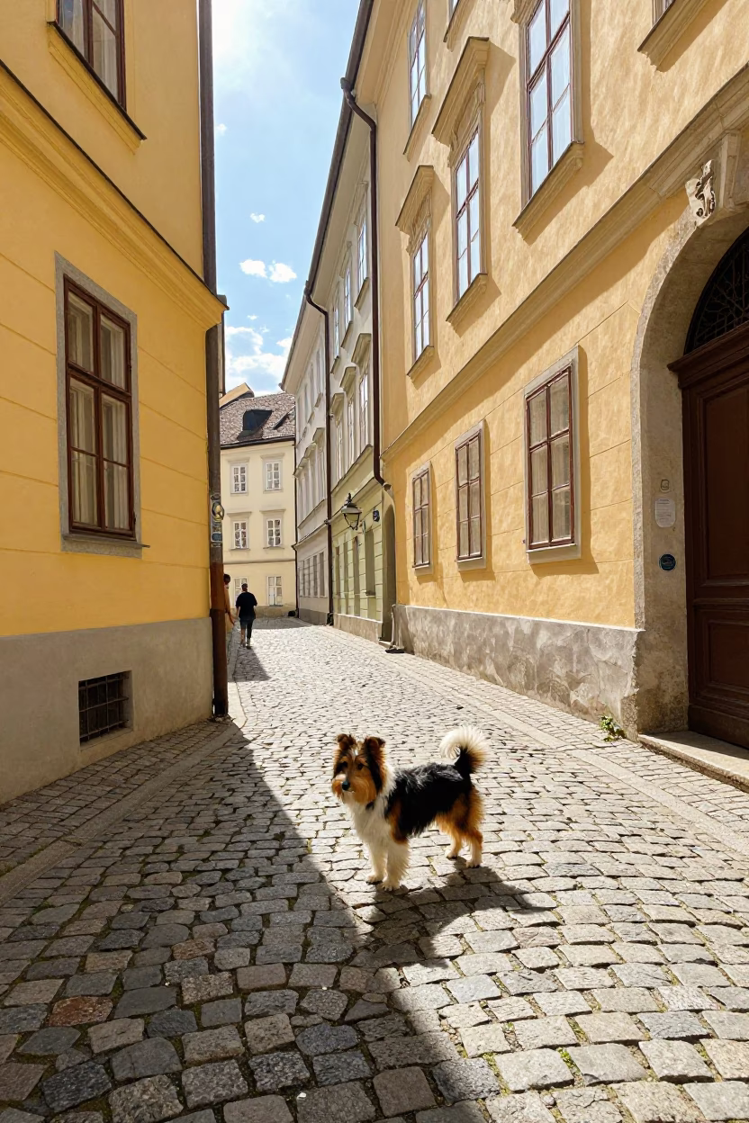 Bright Midmorning Street Scene in Vienna Austria with Cobblestones and Local Life in in Vienna, Austria