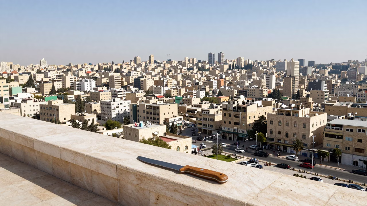 Bright Midmorning Sunlight Overlooking Amman Jordan Cityscape and Street Life in in Amman, Jordan