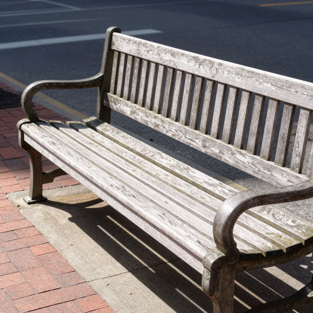 Bright Midmorning Sunlight Stripes Across Bench Slats in Nashville Tennessee in in Nashville, Tennessee, United States