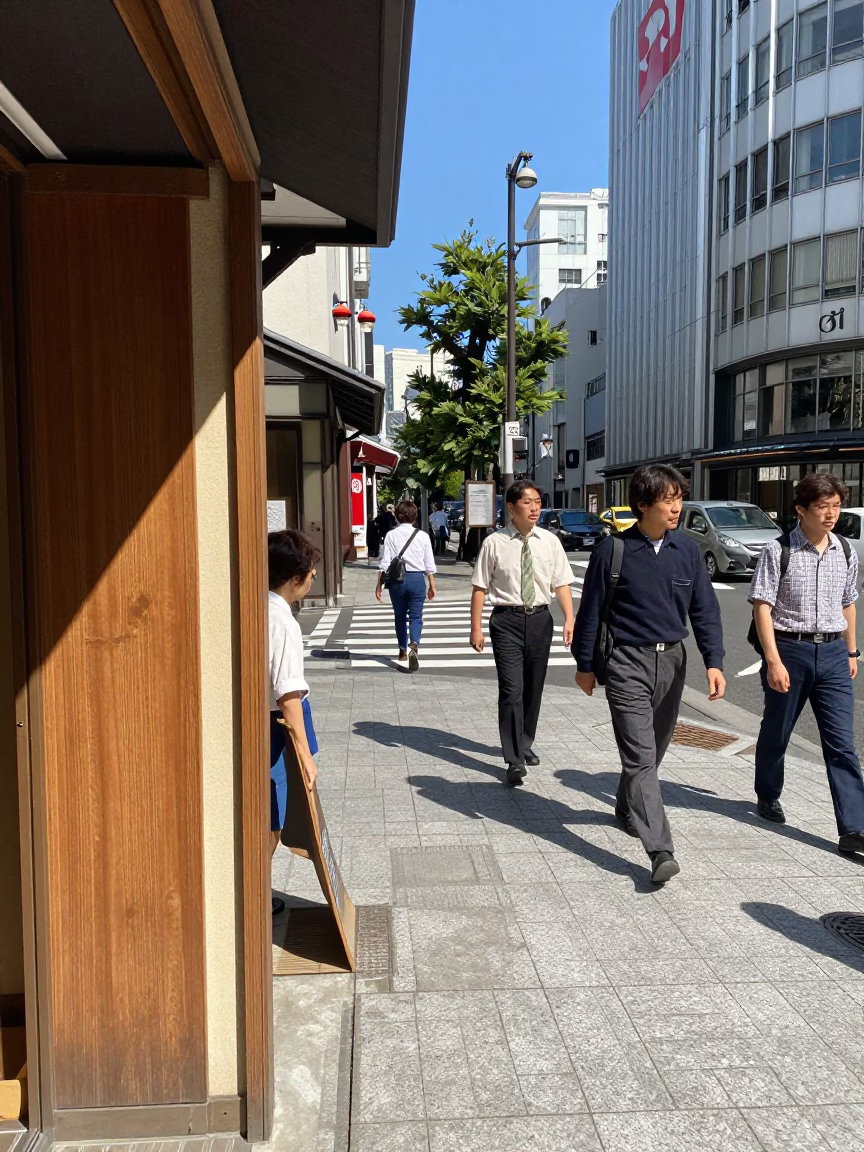 Bright Midmorning Tokyo Street Scene with Sunlight and Daily Life in in Tokyo, Japan