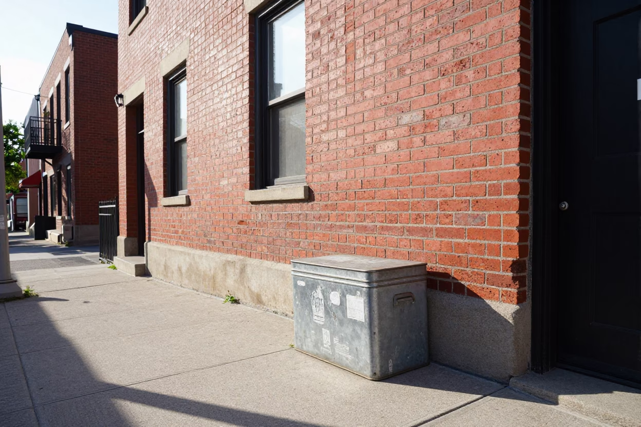 Bright Midmorning Toronto Street Scene with Brick Architecture and Urban Details in in Toronto, Ontario, Canada