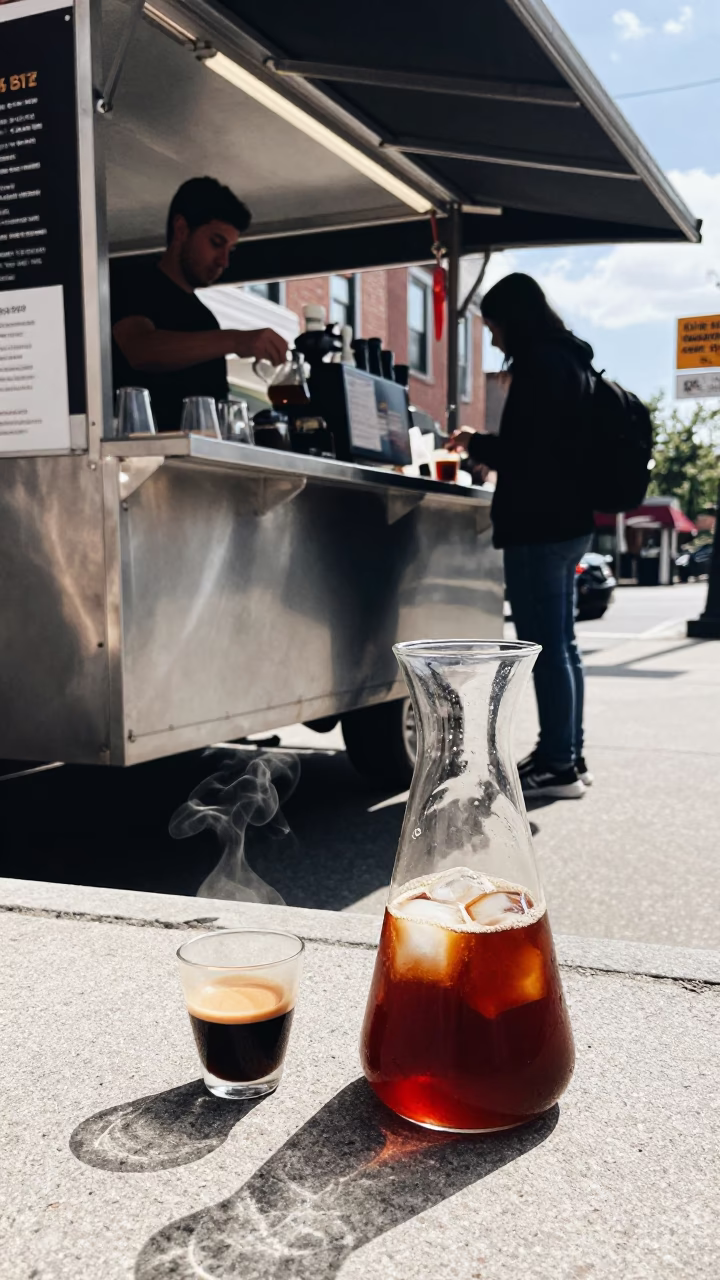 Bright Midmorning Toronto Street Scene with Glass Carafe and Tool Hooks in in Toronto, Ontario, Canada