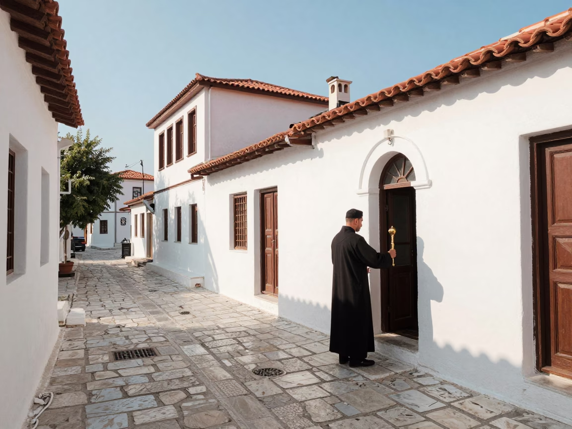 Bright Morning Street Scene in Athens Greece with Orthodox Censer and Local Life in in Athens, Greece