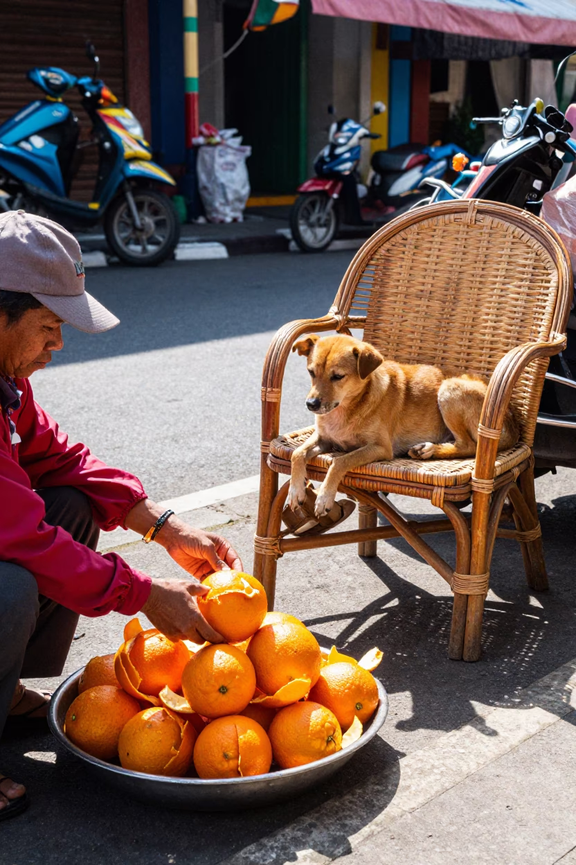 Bright Morning Street Scene in Denpasar Indonesia with Colorful Details in in Denpasar, Indonesia