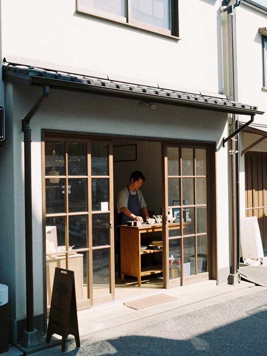 Bright Noon Street Scene in Fukuoka Japan with Local Shopkeeper and Traditional Goods in in Fukuoka, Japan