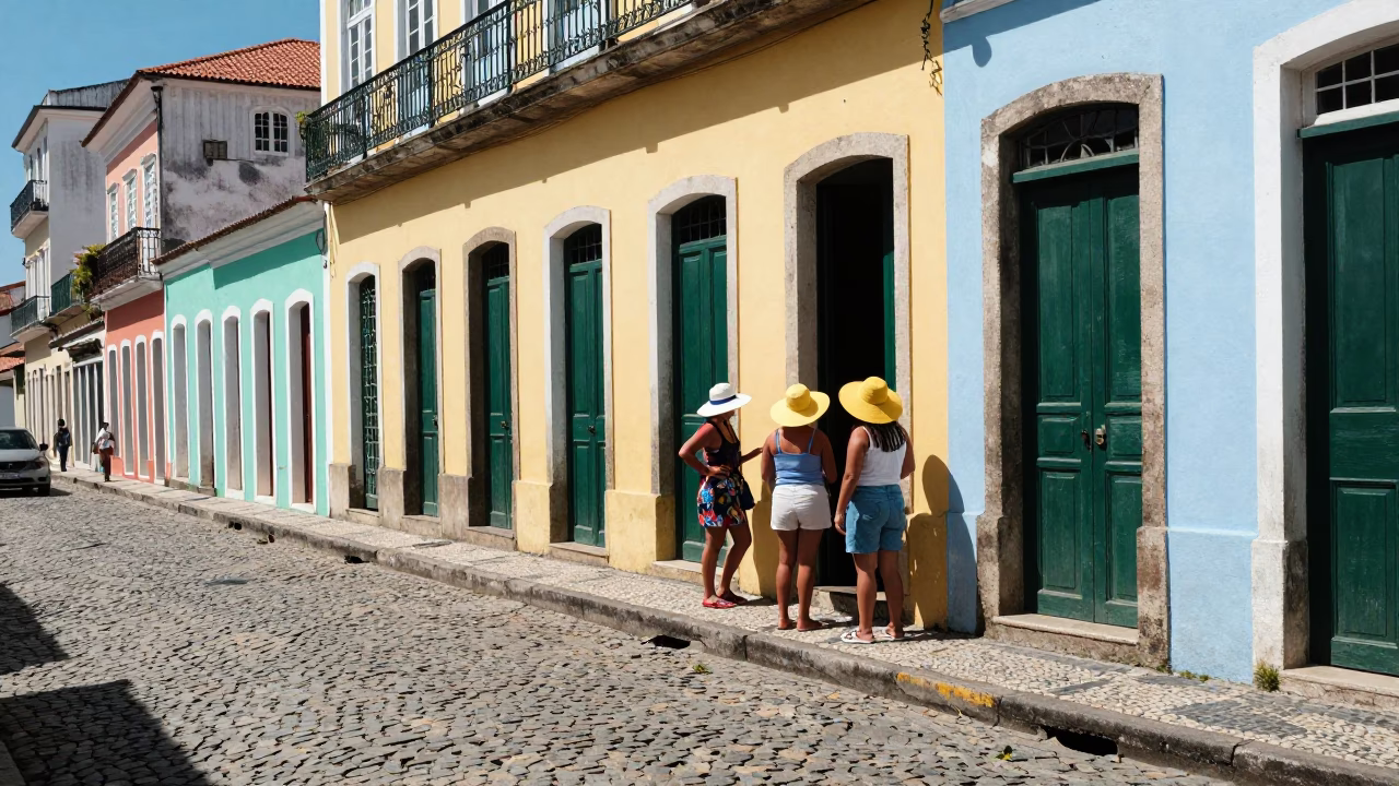 Bright Noon Sun Hats and Colorful Street Life in Salvador Bahia Brazil in in Salvador, Brazil