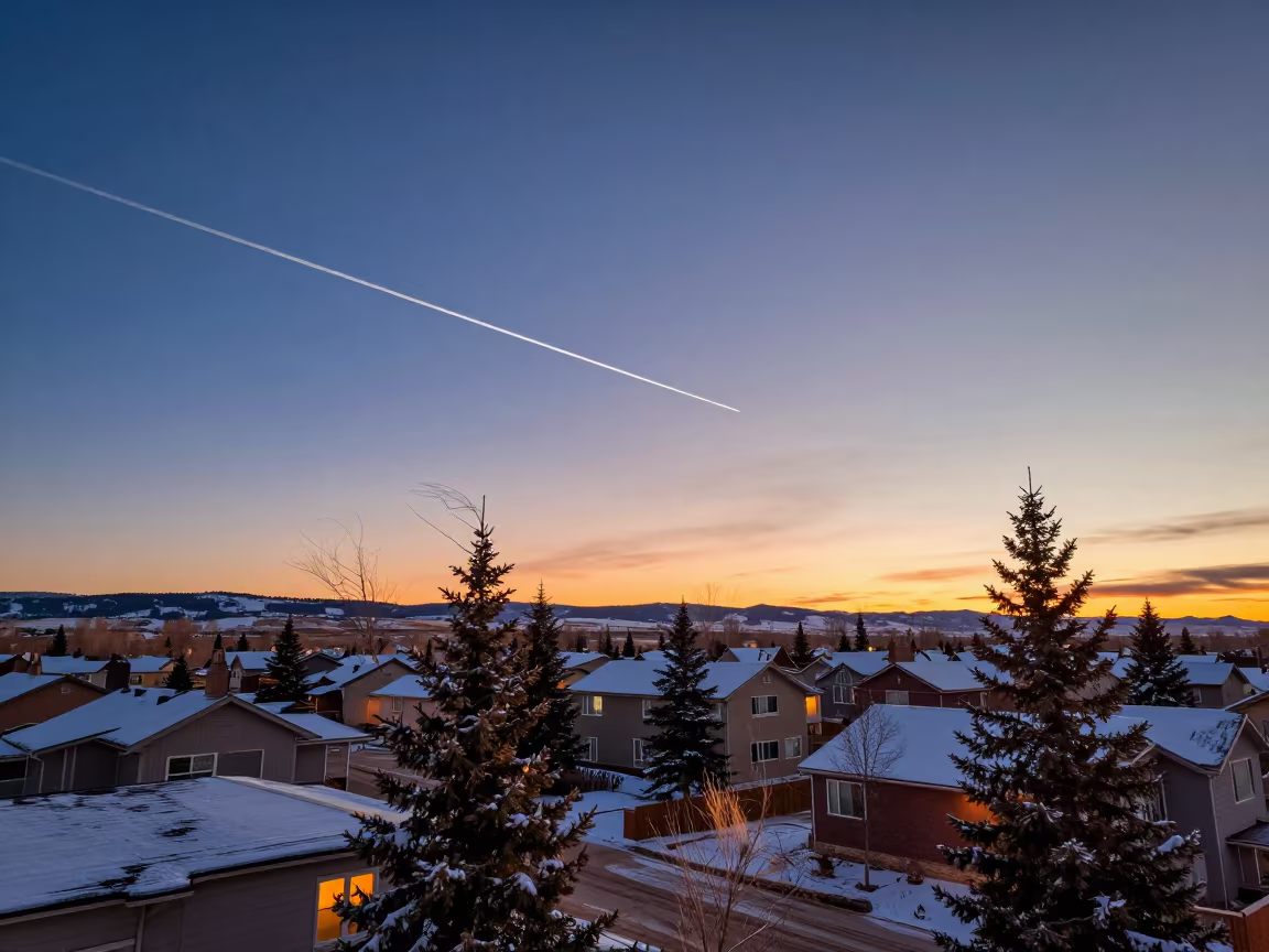 Bright Space Station Line Over Colorado Rooftops at Sunset in in Colorado
