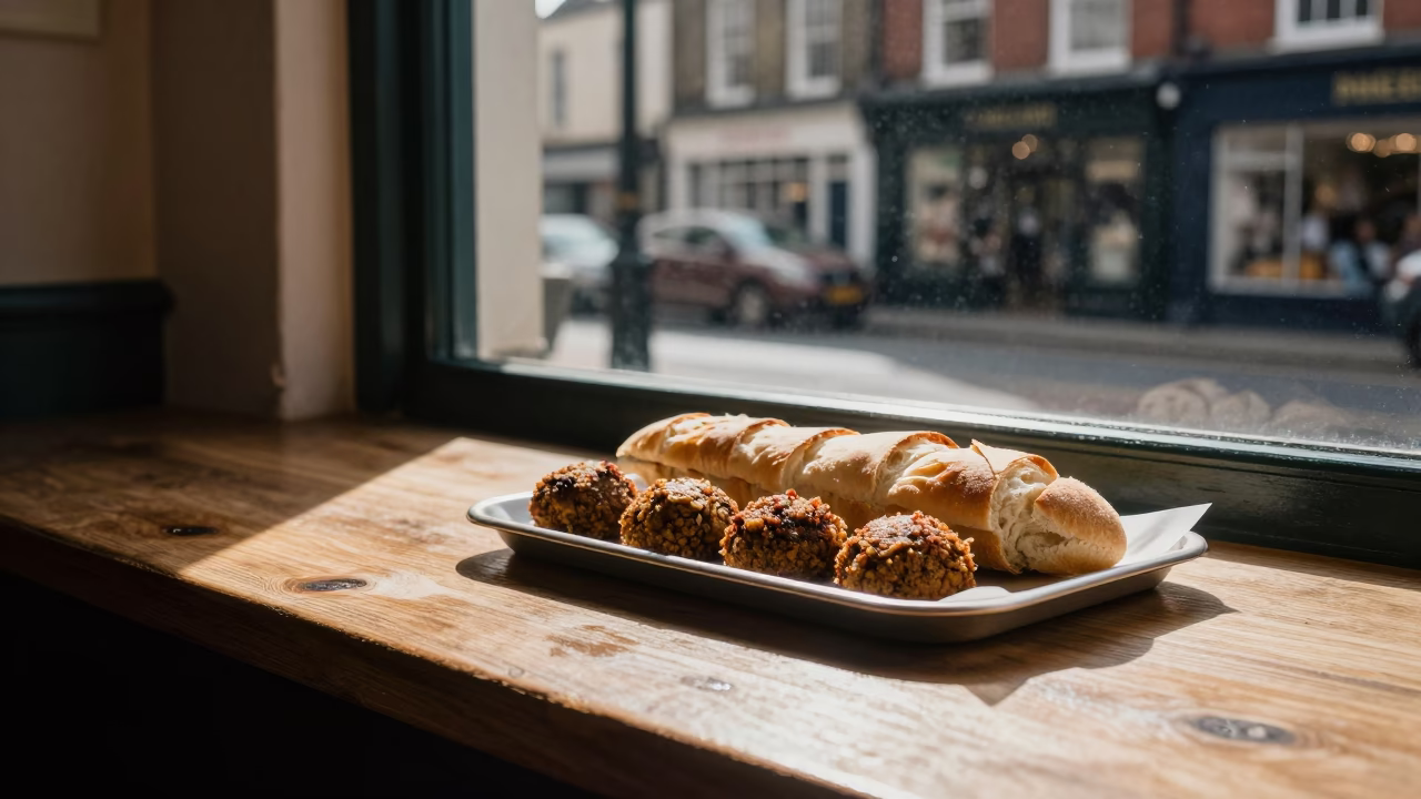 Bristol Afternoon Street Scene with Traditional Food and Local Details in in Bristol, United Kingdom