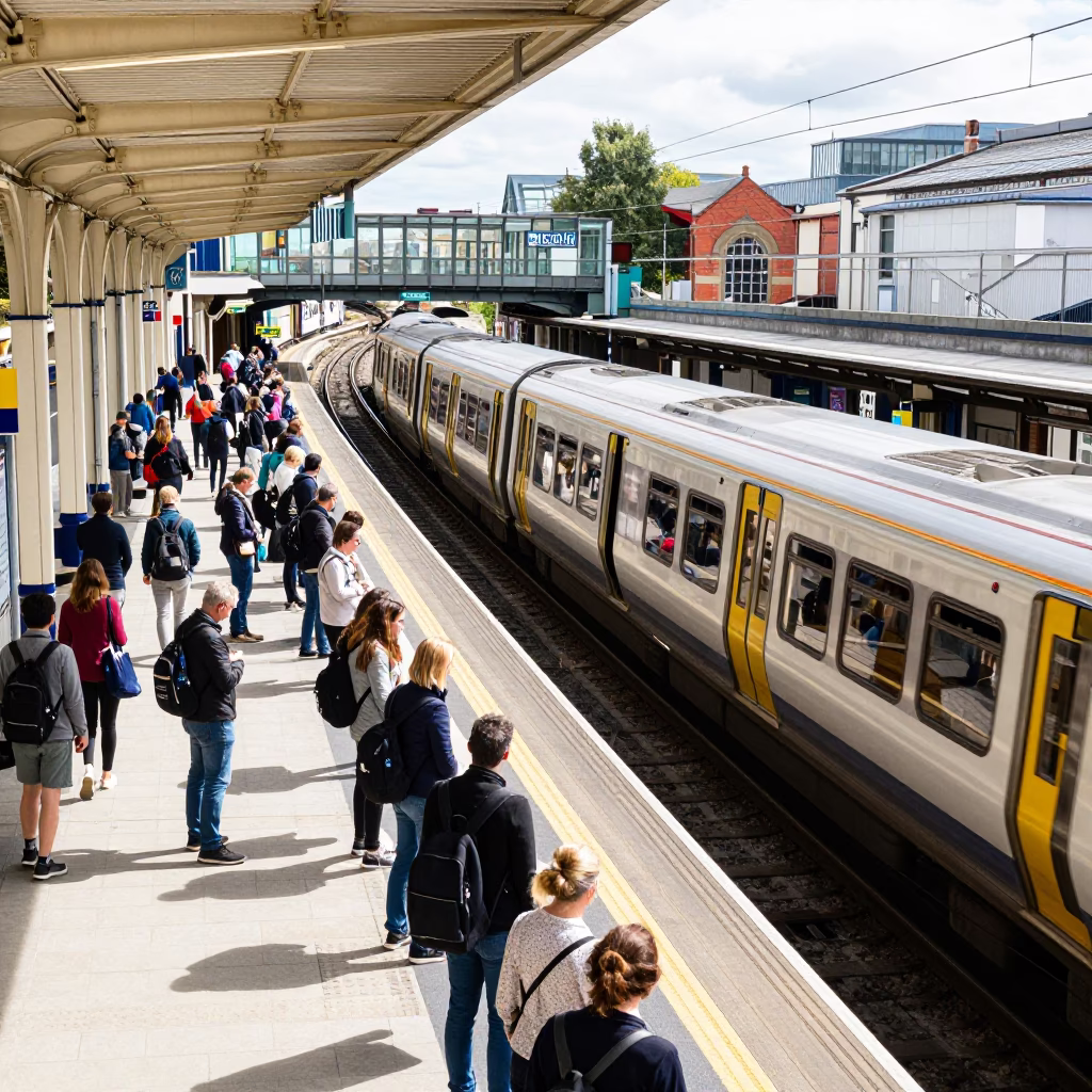 Bristol Art Adorned Metro Station Platform During Busy Noon Rush Hour in in Bristol, United Kingdom