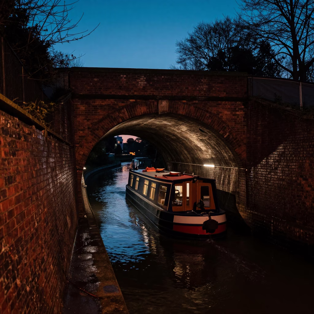 Bristol Canal Tunnel at Indigo Twilight After Sunset in in Bristol, United Kingdom