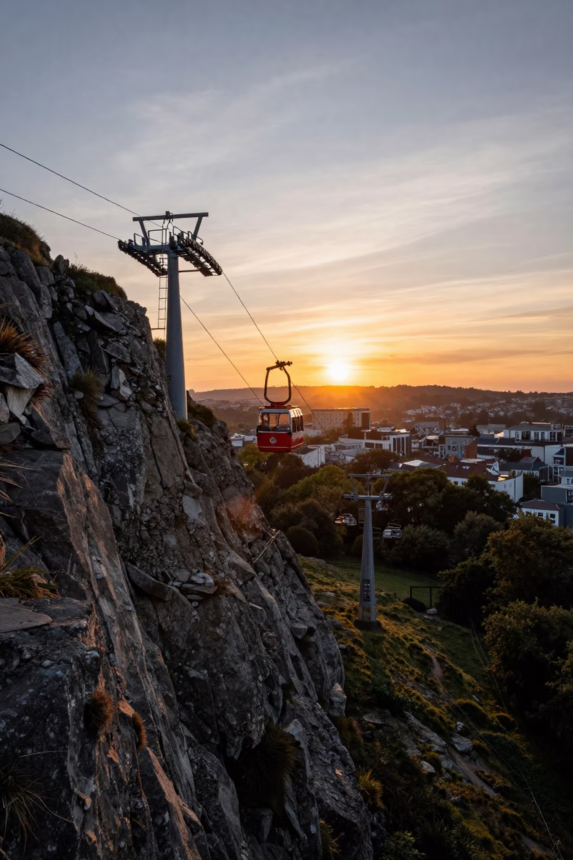 Bristol Cliff Elevator Funicular Climbing Steep Hill at Sunset with Autumn Leaves in in Bristol, United Kingdom