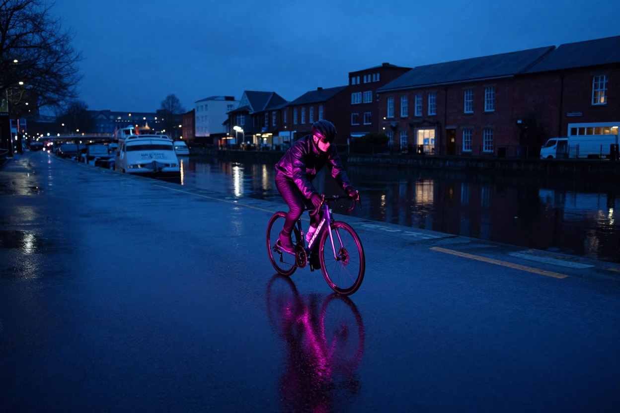 Bristol Cyclist at Blue Hour in in Bristol, United Kingdom