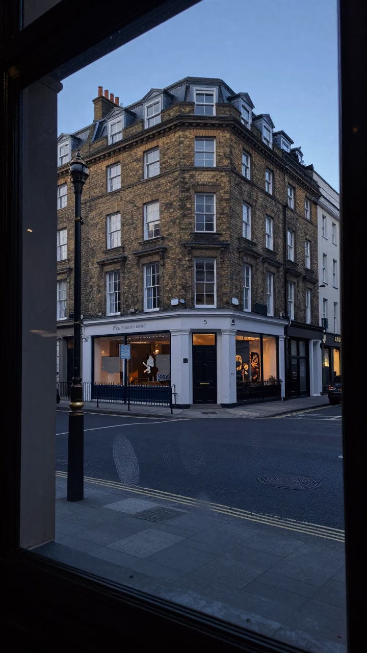 Bristol Dawn Street Scene with Fingerprint Streaks on Glass and Urban Architecture in in Bristol, United Kingdom