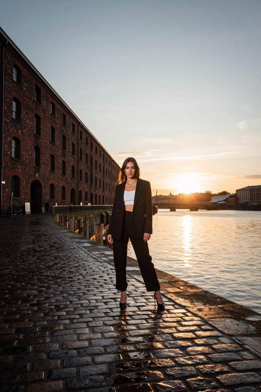 Bristol Docks Evening Sunset Fashion Portrait Near Waterfront in in Bristol, United Kingdom