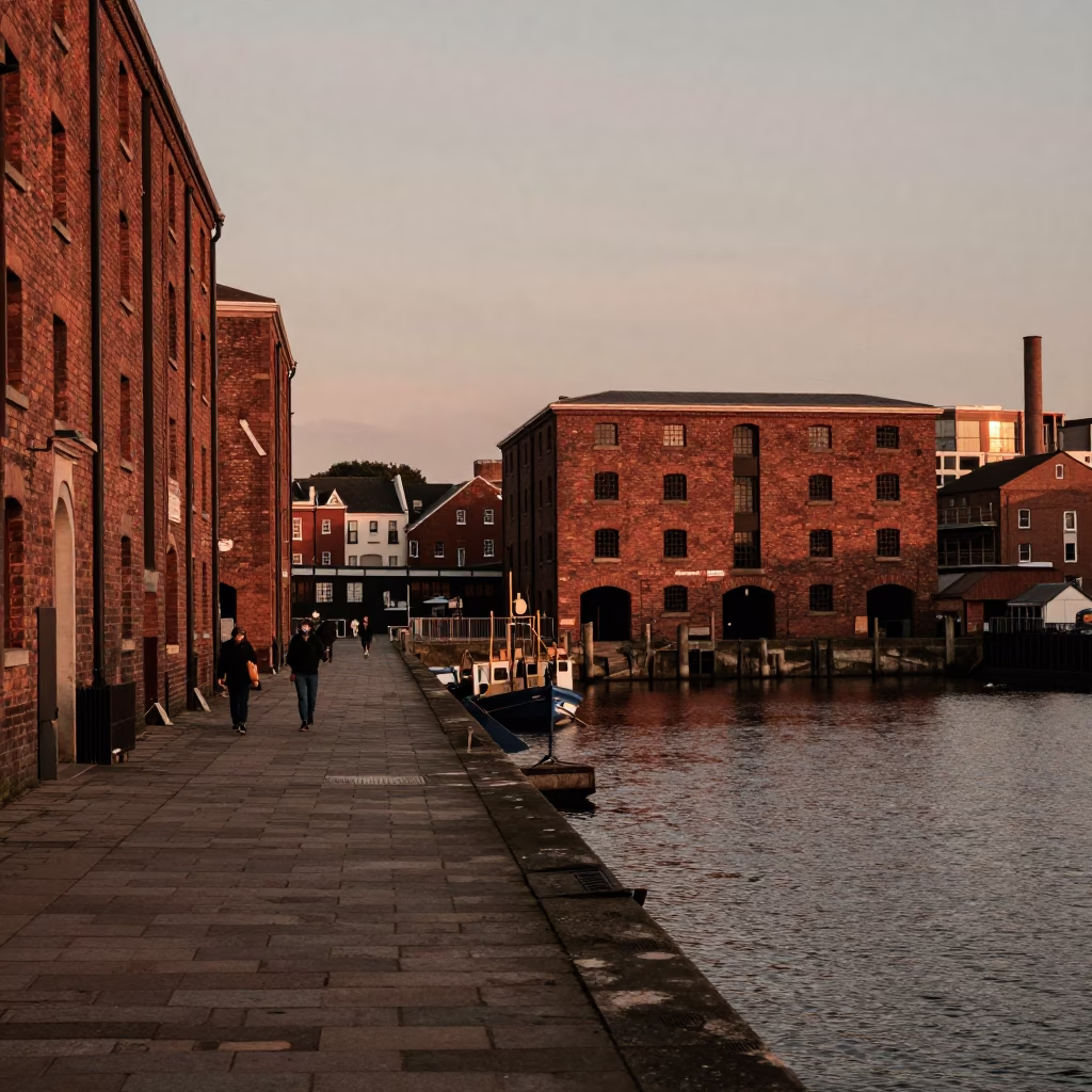 Bristol Docks Sunset View of Victorian Warehouses and Historic Waterfront in in Bristol, United Kingdom