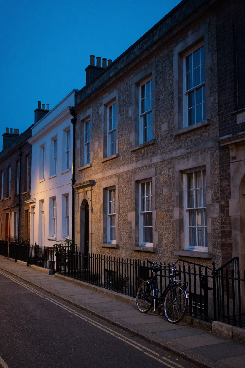 Bristol Evening Blue Hour Street Scene with Vintage Architecture and Local Life in in Bristol, United Kingdom