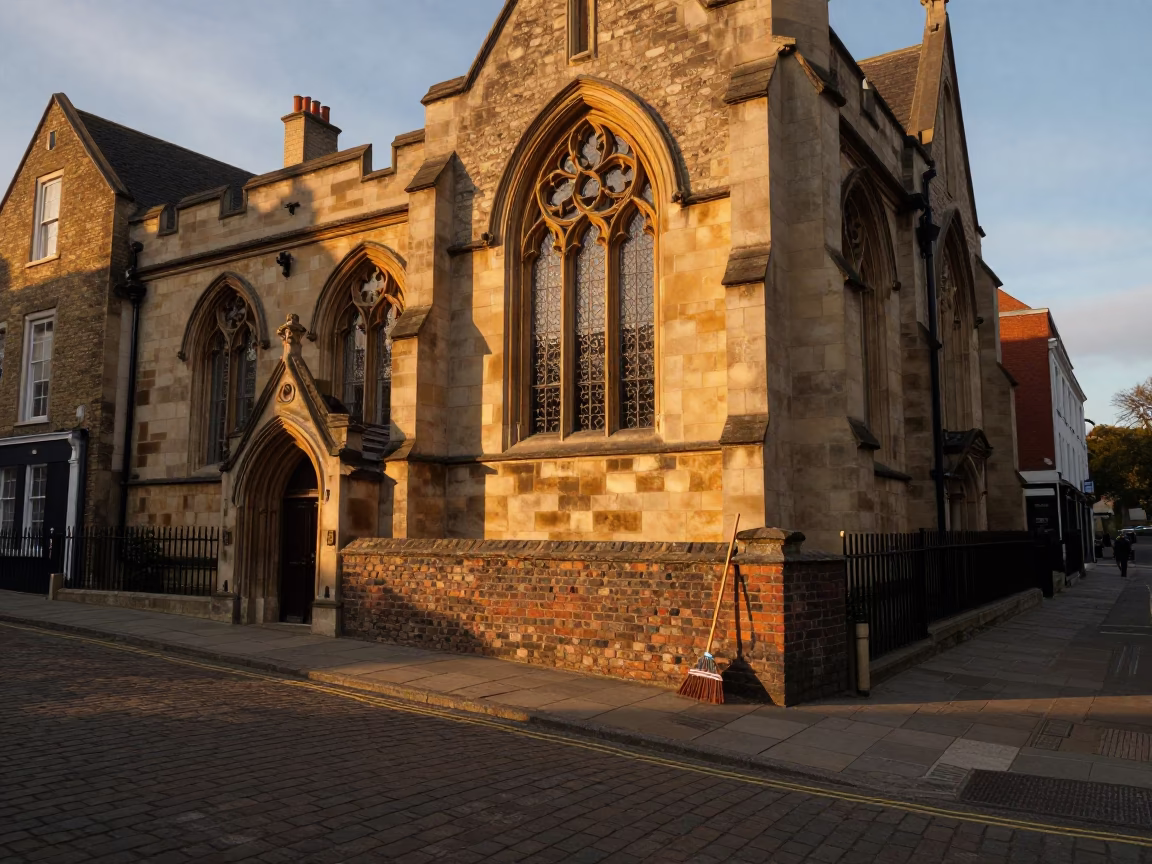 Bristol Evening Street Scene with Gothic Architecture and Urban Details in in Bristol, United Kingdom
