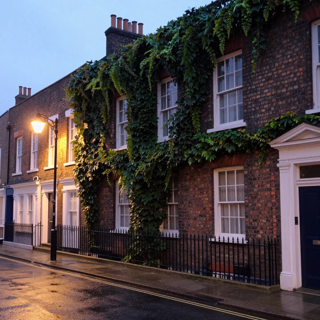 Bristol Evening Street Scene with Ivy Vines and Vintage Atmosphere in in Bristol, United Kingdom