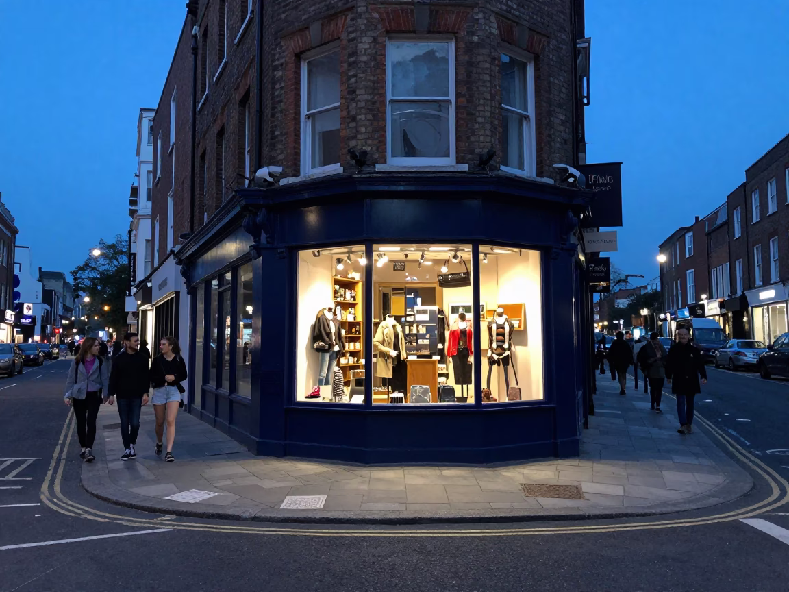 Bristol Evening Street Scene with Local Shop Display and Urban Details in in Bristol, United Kingdom