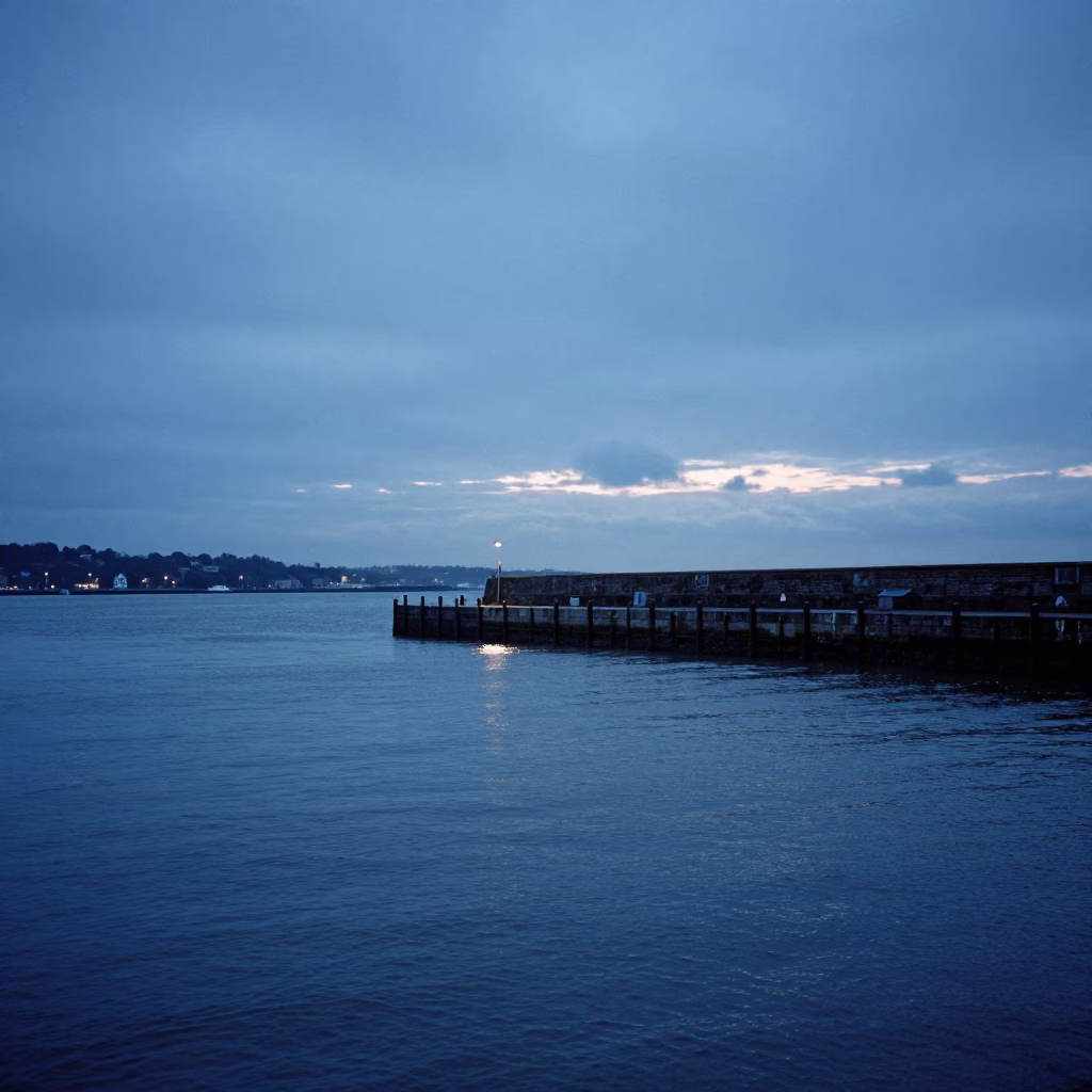 Bristol Harbor Blue Hour with Breakwater and Fading Evening Sky in in Bristol, United Kingdom