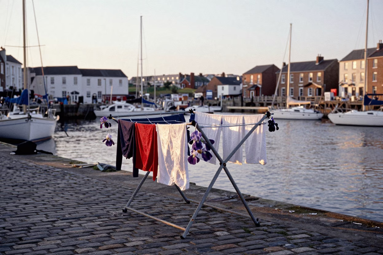 Bristol Harbor Drying Rack and Iris Blossoms at Nautical Dawn in in Bristol, United Kingdom