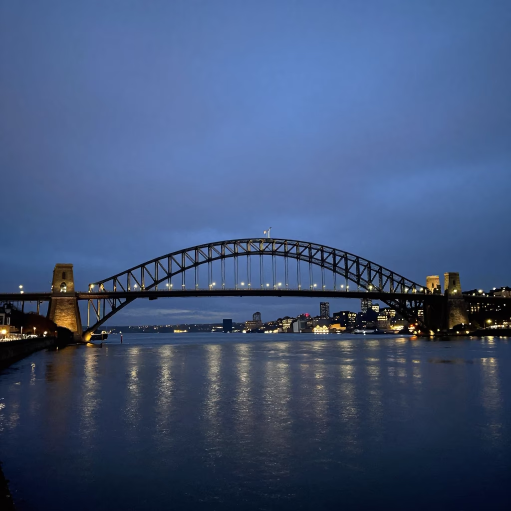 Bristol Harbour Bridge Illuminated at Nautical Dawn with Wet Cobblestones in in Bristol, United Kingdom