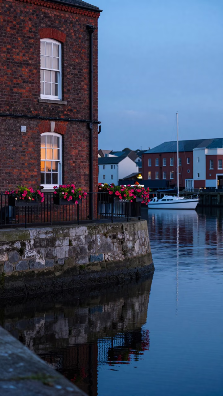 Bristol Harbour Dawn with Window Box and Overpass Reflections in in Bristol, United Kingdom