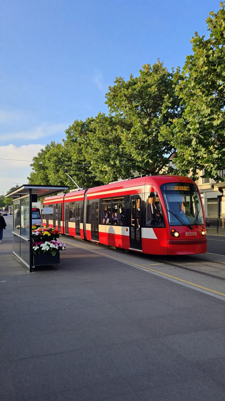 Bristol Harbourside Afternoon Scene with Trees and Tram in in Bristol, United Kingdom