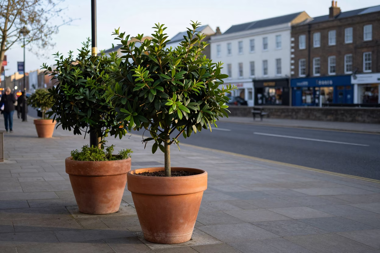 Bristol Harbourside Afternoon Street Scene with Plant Pots and Urban Details in in Bristol, United Kingdom