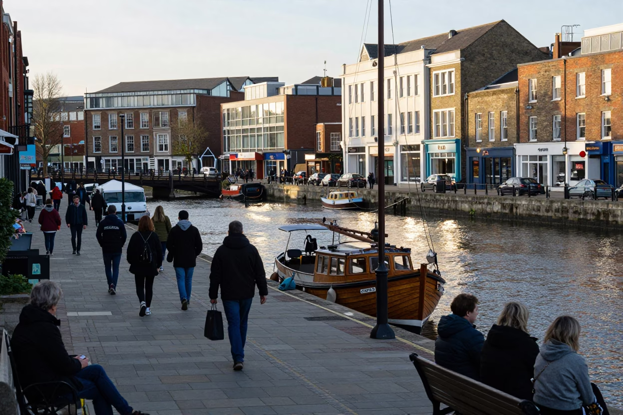 Bristol Harbourside Early Afternoon Street Scene with Local Urban Details in in Bristol, United Kingdom