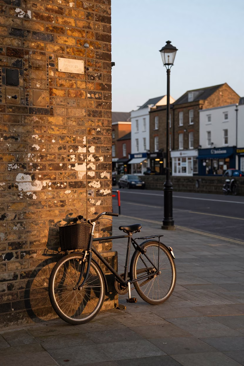 Bristol Harbourside Evening Light with Vintage Bicycle and Local Street Scene in in Bristol, United Kingdom