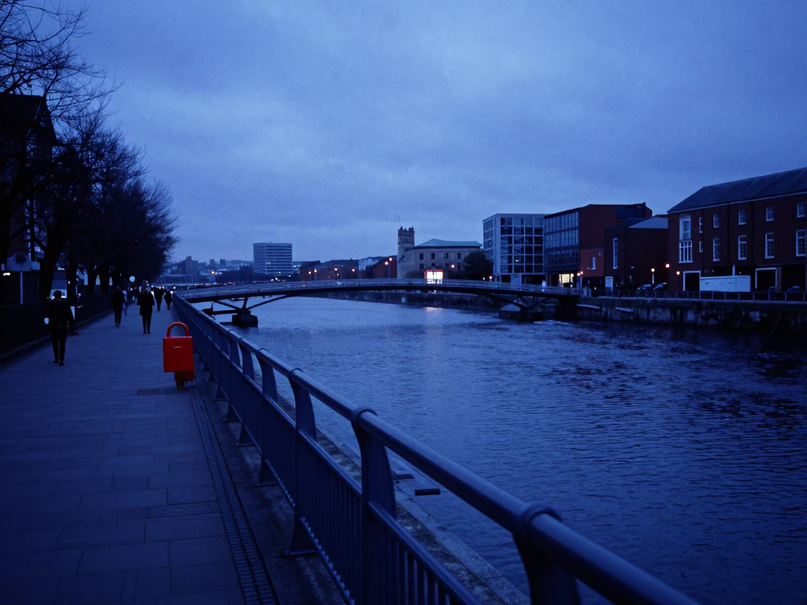 Bristol Harbourside Evening Walk with Red Lockbox and City Lights in in Bristol, United Kingdom