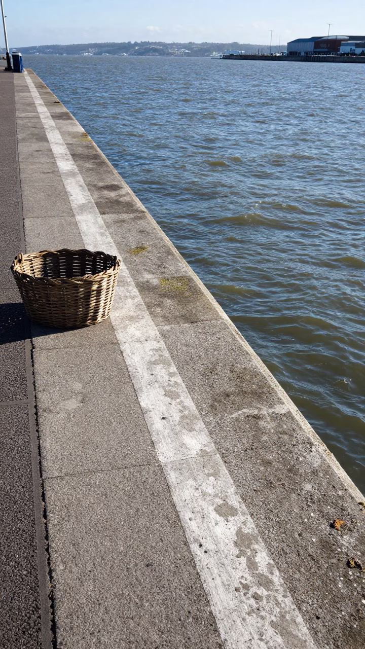 Bristol Harbourside Sunlight on Concrete Pier and Choppy Water Midmorning in in Bristol, United Kingdom