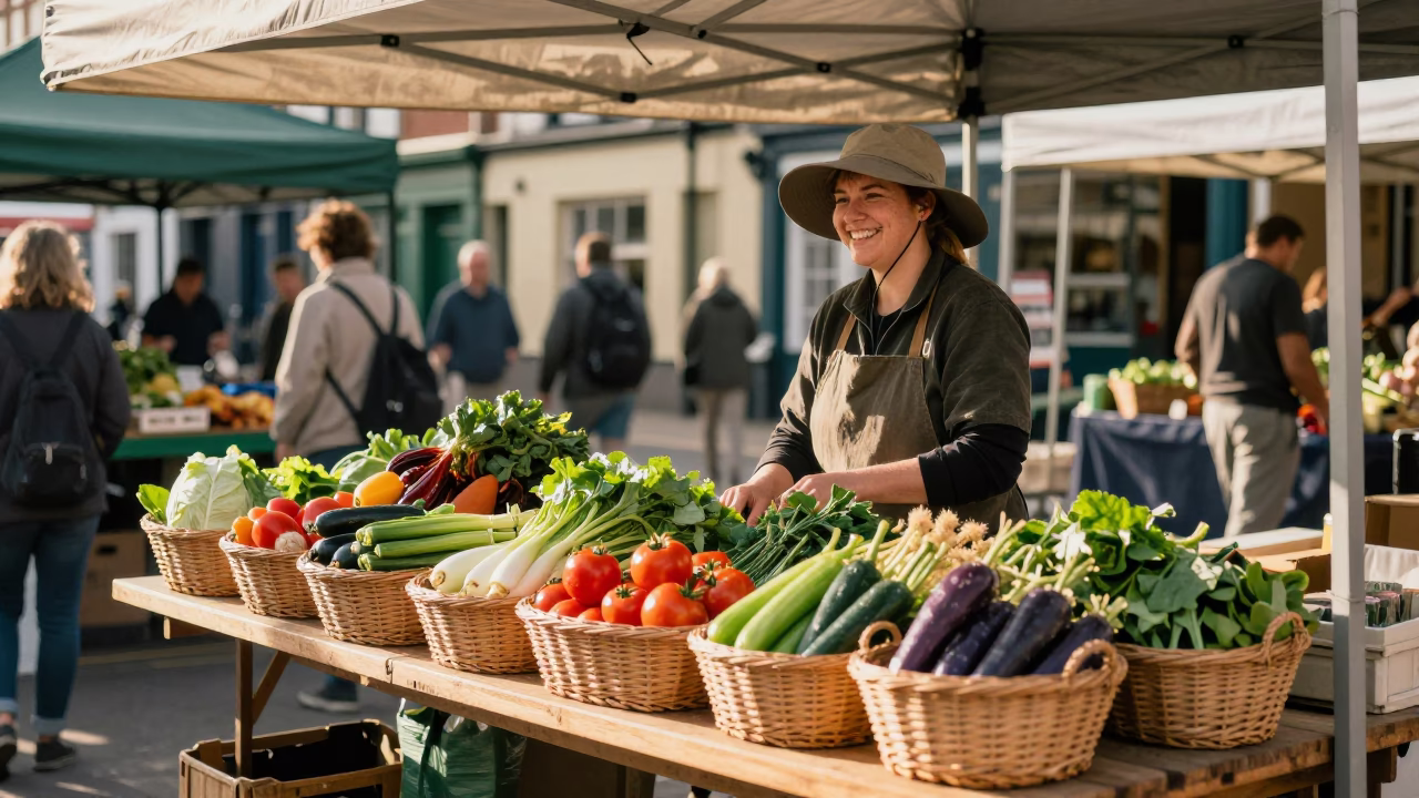 Bristol Market Stall at Late Afternoon Light in in Bristol, United Kingdom