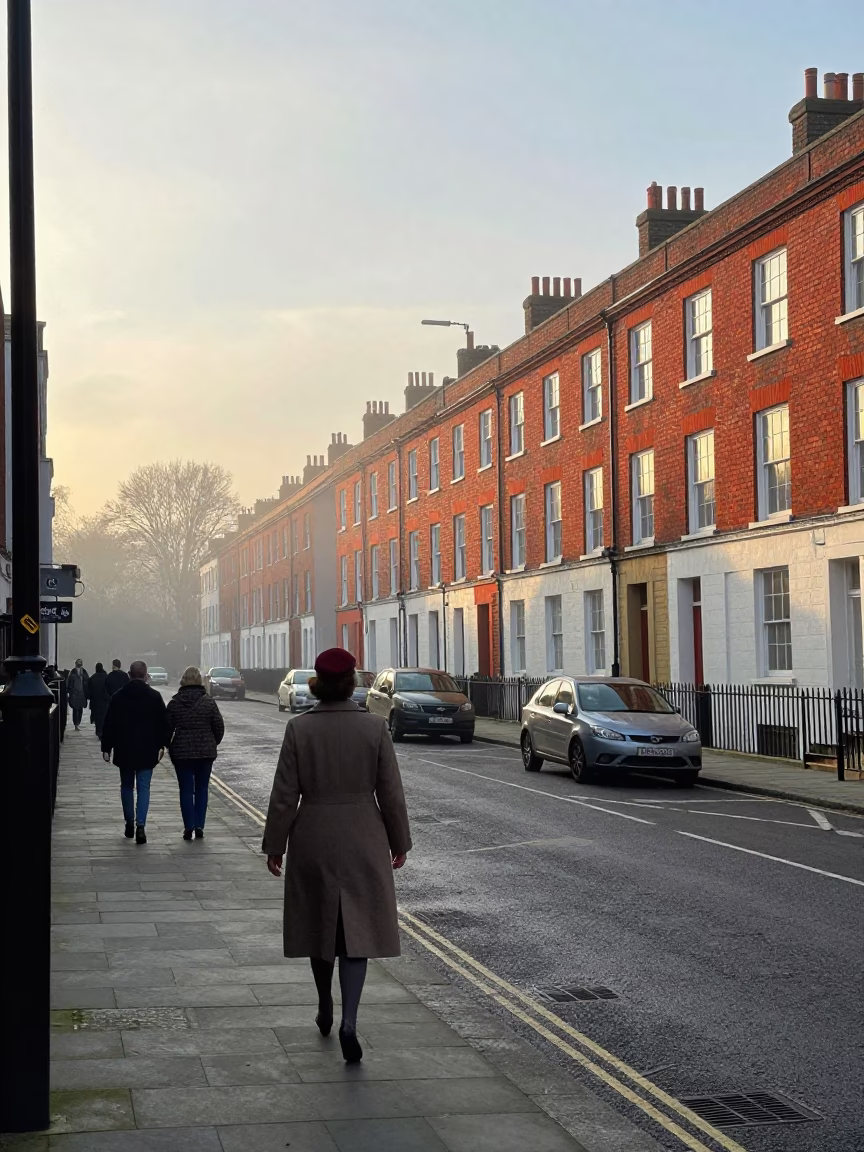 Bristol Morning Street Scene with Vintage 1950s Atmosphere and Local Daily Life in in Bristol, United Kingdom