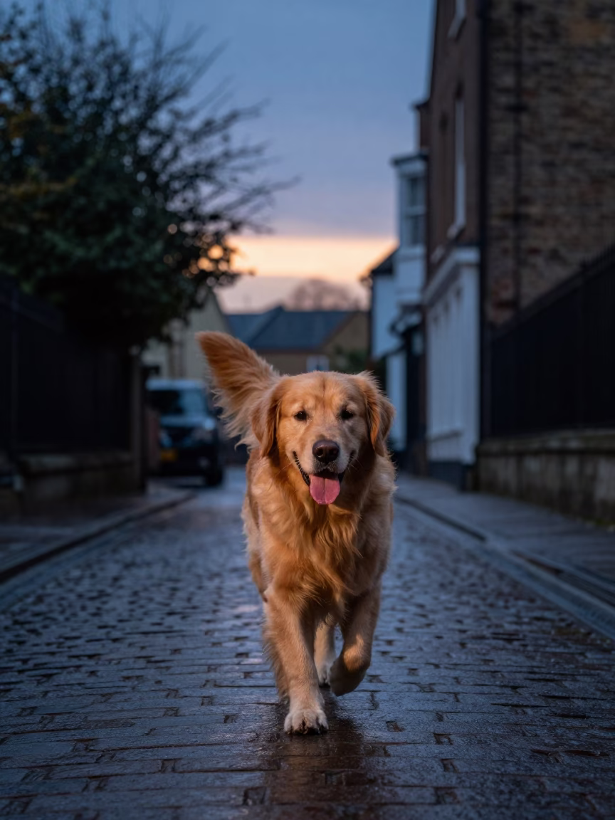 Bristol Retriever Walking at Blue Hour in in Bristol, United Kingdom