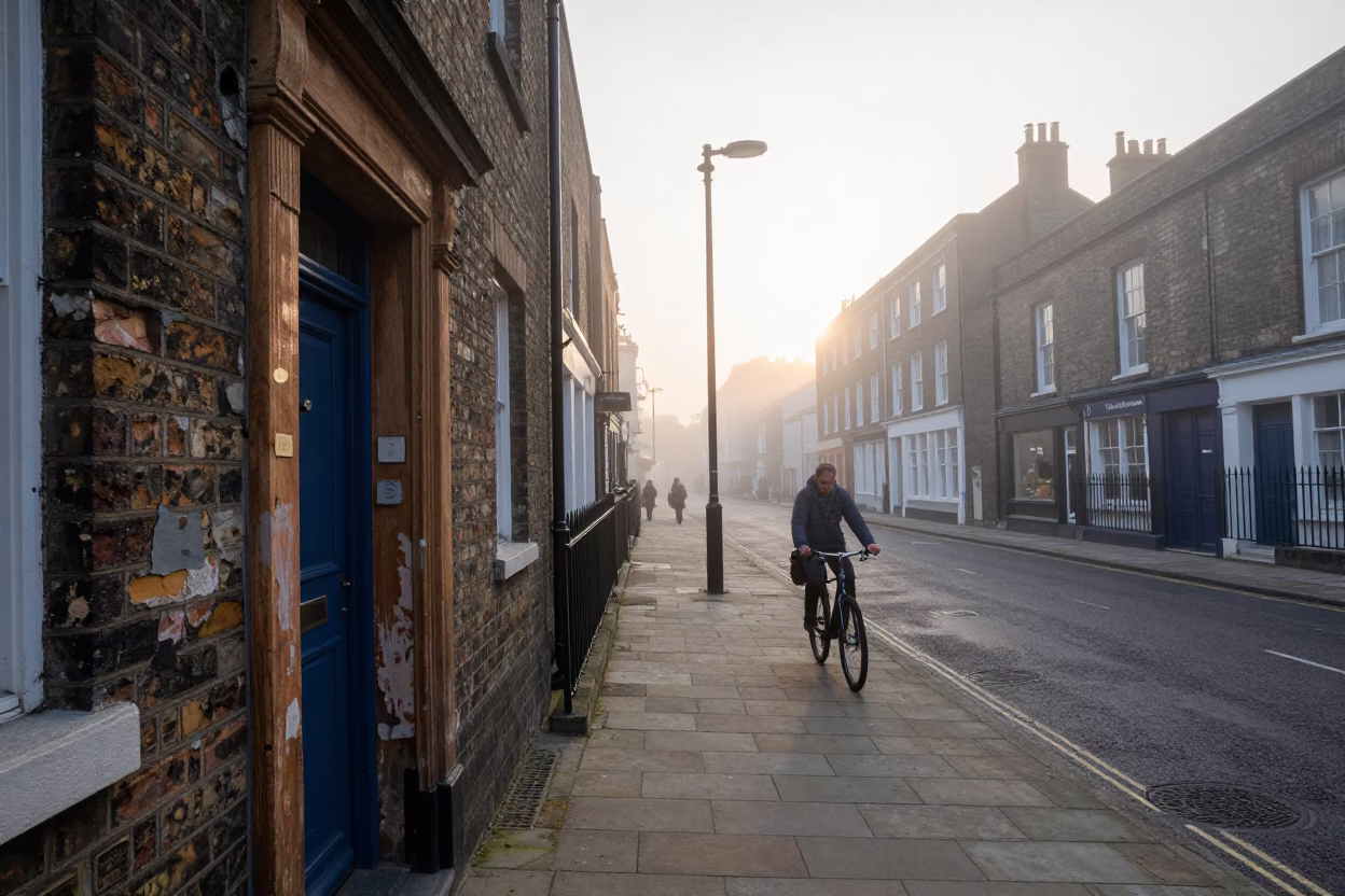 Bristol Street Scene at As First Light Reaches The Scene in in Bristol, United Kingdom