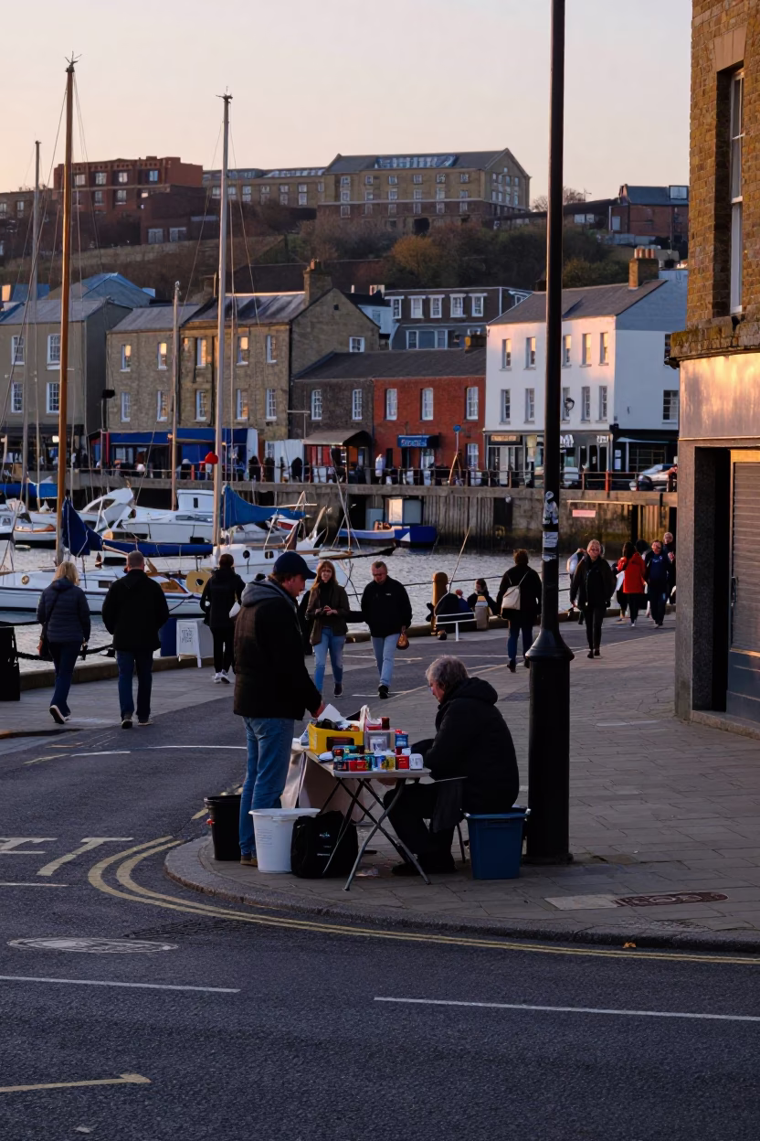 Bristol Street Scene at Nautical Dawn Light in in Bristol, United Kingdom