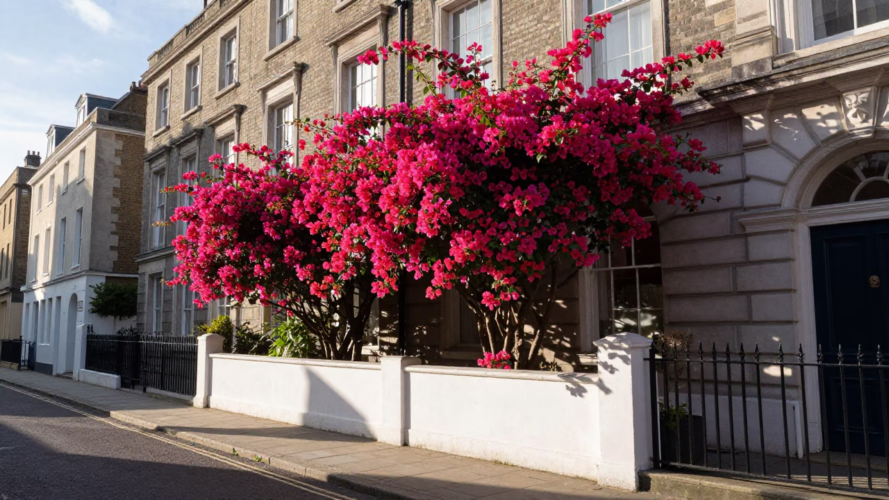Bristol Street Scene with Bougainvillea and Urban Architecture in in Bristol, United Kingdom